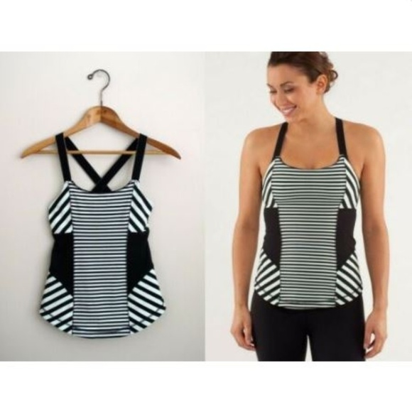Lululemon Work It Out Yoga Tank Sz 4 Mint Black Stripe Athletic Top - Picture 1 of 7